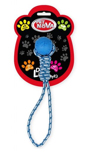 Hundespielzeug Ball mit Cordel blau